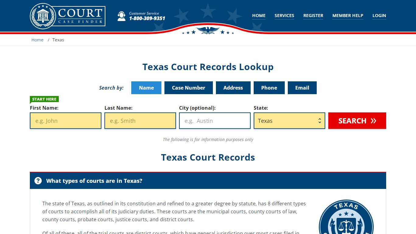 Texas Court Records Lookup - TX Court Case Search - CourtCaseFinder.com